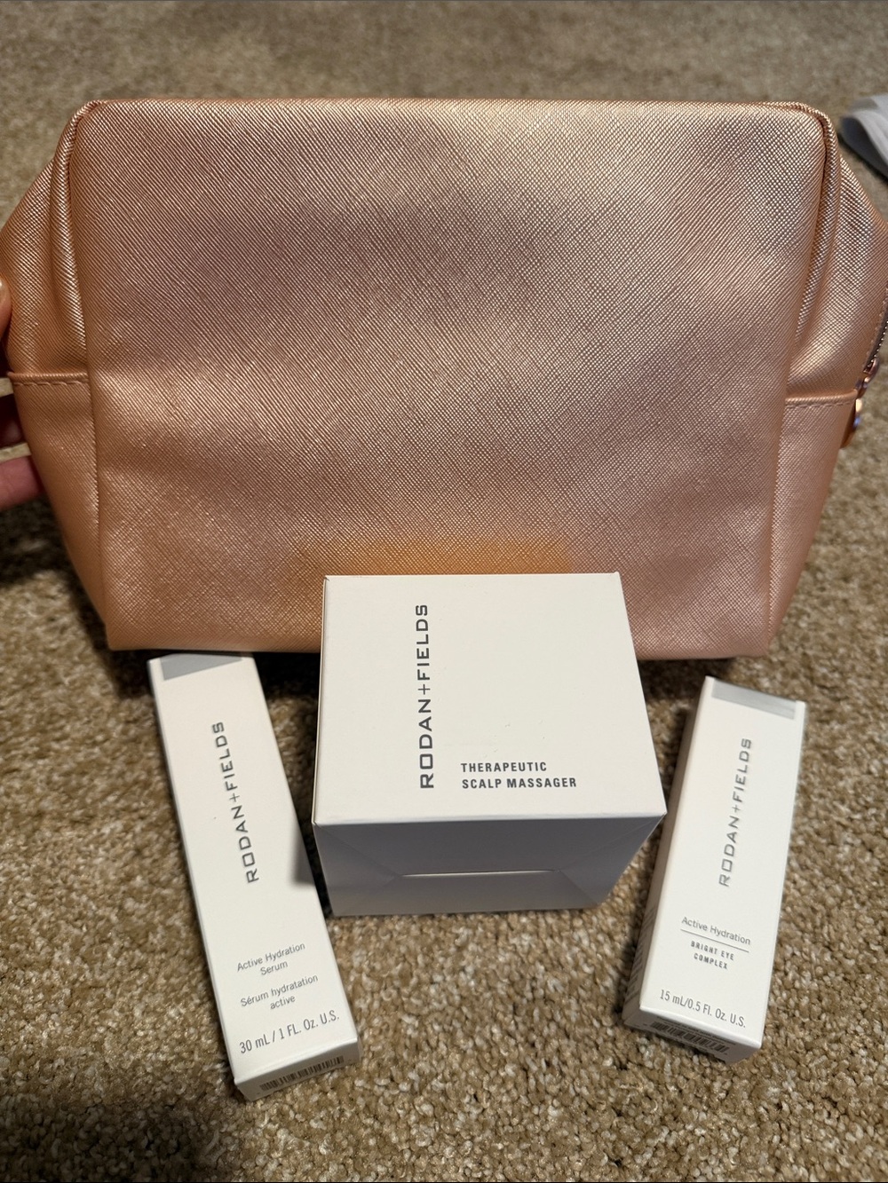Rodan + Fields Rose Gold Travel Cosmetic Bag with Skincare Bundle $200 value